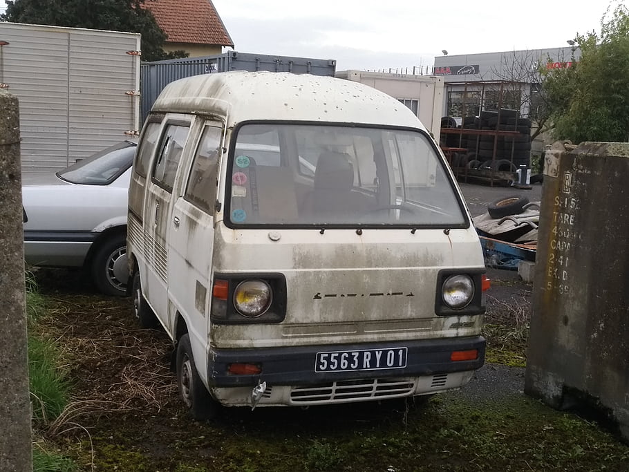 Honda, Acty, van, white, parked, outdoors, Macon, vehicle, small, truck, license plate