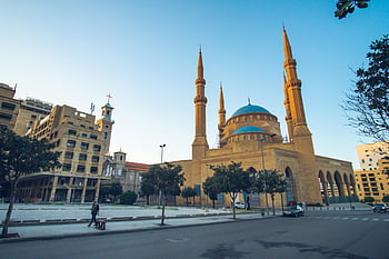 Mohammad al-Amin-moskeen, beirut, libanon, byarkitektur, smuk udsigt, minareter, blå kuppel, bybilledet, mellem Østen, islamisk arkitektur, Beirut Governorate