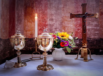 altar, natureza, solenemente, Cruz, cálice, flor, decorações florais, fundo da flor, papel de parede flor, Igreja, sala da igreja
