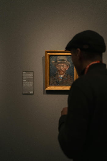 van gogh, rijksmuseum, amsterdam, malování, návštěvník, muzeum umění, autoportrét, galerie umění, umělecká výstava, muž pozoruje, návštěvník muzea