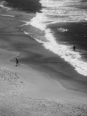 παραλία Bondi, φωτογραφία σε κλίμακα του γκρι, μαύρο και άσπρο, εναέρια θέα, κυματιστά, μόνο άτομο, ακτή, παραλία σκηνή, κύματα στον ωκεανό, άμμος, παράκτια θέα