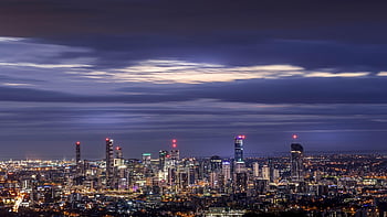 brisbane, nat, panorama, lys, By lys, skyline, skyskrabere, bygninger, hovedstadsområdet, moderne, downtown