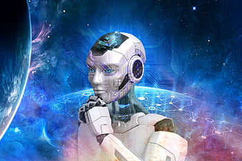 robot, umělá inteligence, prostor, síť, ai, stroj, technologie, vesmír, kosmos, galaxie, planeta