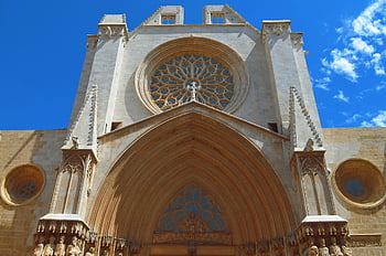 Španělsko, katedrála, tarragona, mezník, architektura, gotický, náboženský, budova