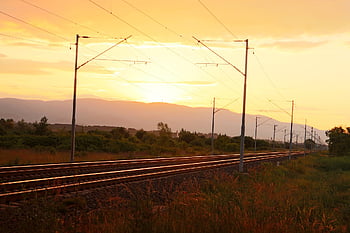 railway, sunset, rails, train, nature, travel, railroad, transport, track, transportation, traffic