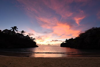 západ slunce, pláž, karibský, curacao, Playa Lagun, ostrov, Příroda, krajina