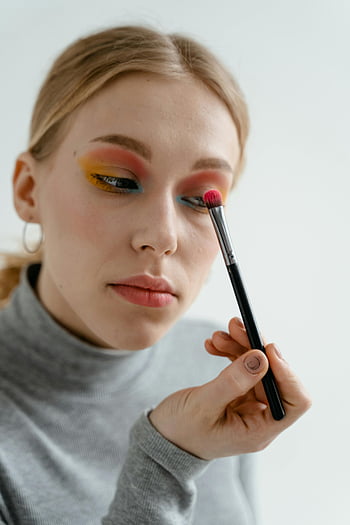 øyenskygge, sminke, kvinne, søknad, øyelokk, levende, børste, nærbilde, skjønnhet, kosmetikk, makeup artist