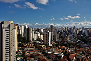 Sao Paulo, Brazílie, městský, nebe, krajina, budov, panoráma města, město, panoráma, metropole, mraky