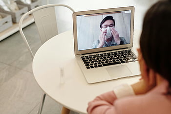 woman, video call, Covid-19 patient, virtual medical consultation, doctor, laptop, face mask, telemedicine, remote healthcare, online consultation, patient care