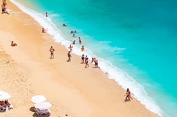 beach, people, tourists, vacation, summer, summer Vacation, holiday, crowd, beach Umbrellas, shore, seashore
