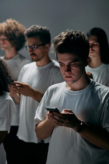 smartphone, social isolation, technology impact, young adults, focused, group, mobile device, digital addiction, modern lifestyle, communication, distraction
