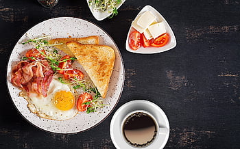 breakfast, toast, eggs, bacon, healthy Breakfast, lie Flat, enjoy The Meal, food, coffee
