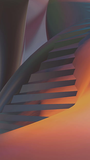 digital art, illustration, abstract staircase, gradient lighting, smooth texture, dynamic composition, modern design, 3D rendering, contemporary art, abstract forms, vibrant colors