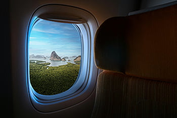 vista da janela do avião, Paisagem de Phang-nga, falésias calcárias, paisagem exuberante, vista deslumbrante, interior do avião, fotografia de viagem, vista aérea, cenário tropical, viagens na tailândia, visão da natureza
