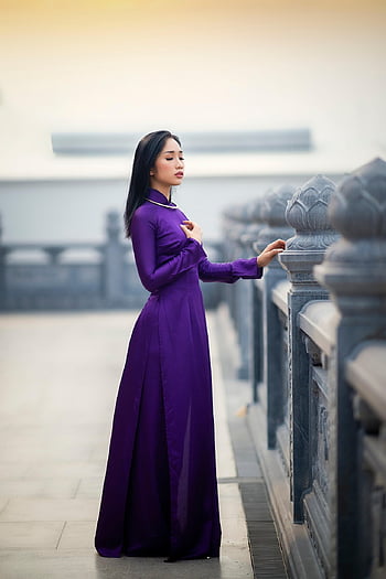 ao dai, divat, nő, vietnami, Lila Ao Dai, Vietnami nemzeti ruha, hagyományos, szépség, szép, lány, modell