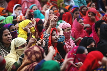 ženy, dav, protest, demonstrantů, lidé, protestoval, Souboj oděvů, dhaka, Bangladéš, Dělnice, Pracovnice