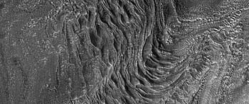Mars, Moreux'n kraatteri, jäävirtaa, Keski-vuoret, vaikutustapahtuma, lohkareita, highrise, arizonan yliopisto, geologia, maisema, tähtitiede