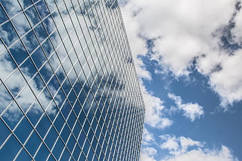 costruzione, riflessione, nuvole, cielo, natura, grattacielo, cielo blu, architettura, città, bicchiere, urbano