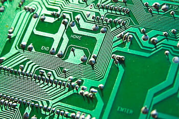 grønt kretskort, Detaljert visning, synlige chips, trasé, Teknologielementer, elektroniske komponenter, pcb, kretskort, nærbilde, Teknisk maskinvare, mikroelektronikk
