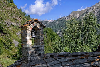 cappella, Torre campanaria, tetto, Chiesa alpina, rustico, tradizione, architettura, natura, montagna, campana, paesaggio