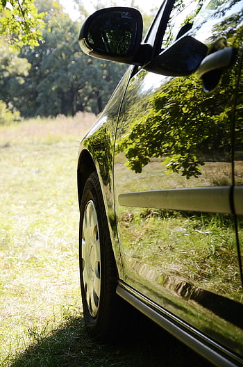 car, glade, sideways, reflection, mirror, smooth, mirror Image, car Surface, surface, black, grass-plot