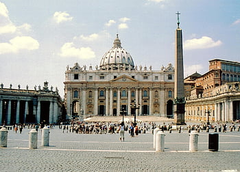St. Peter's Basilica, Vatican City, tourists, famous landmark, Papal Basilica, St. Peter's facade, Rome, Italy, religious site, architecture, dome