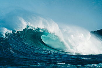 onda dell'oceano, onda schiumosa, mare azzurro, chiaro cielo blu, onda gigante, onda che si schianta, potere della natura, vista incredibile, superficie del mare, scenario dell'oceano, bellezza naturale