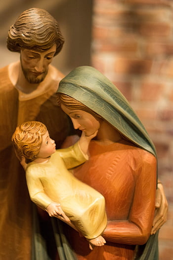 jesus, baby, mary, joseph, carving, church