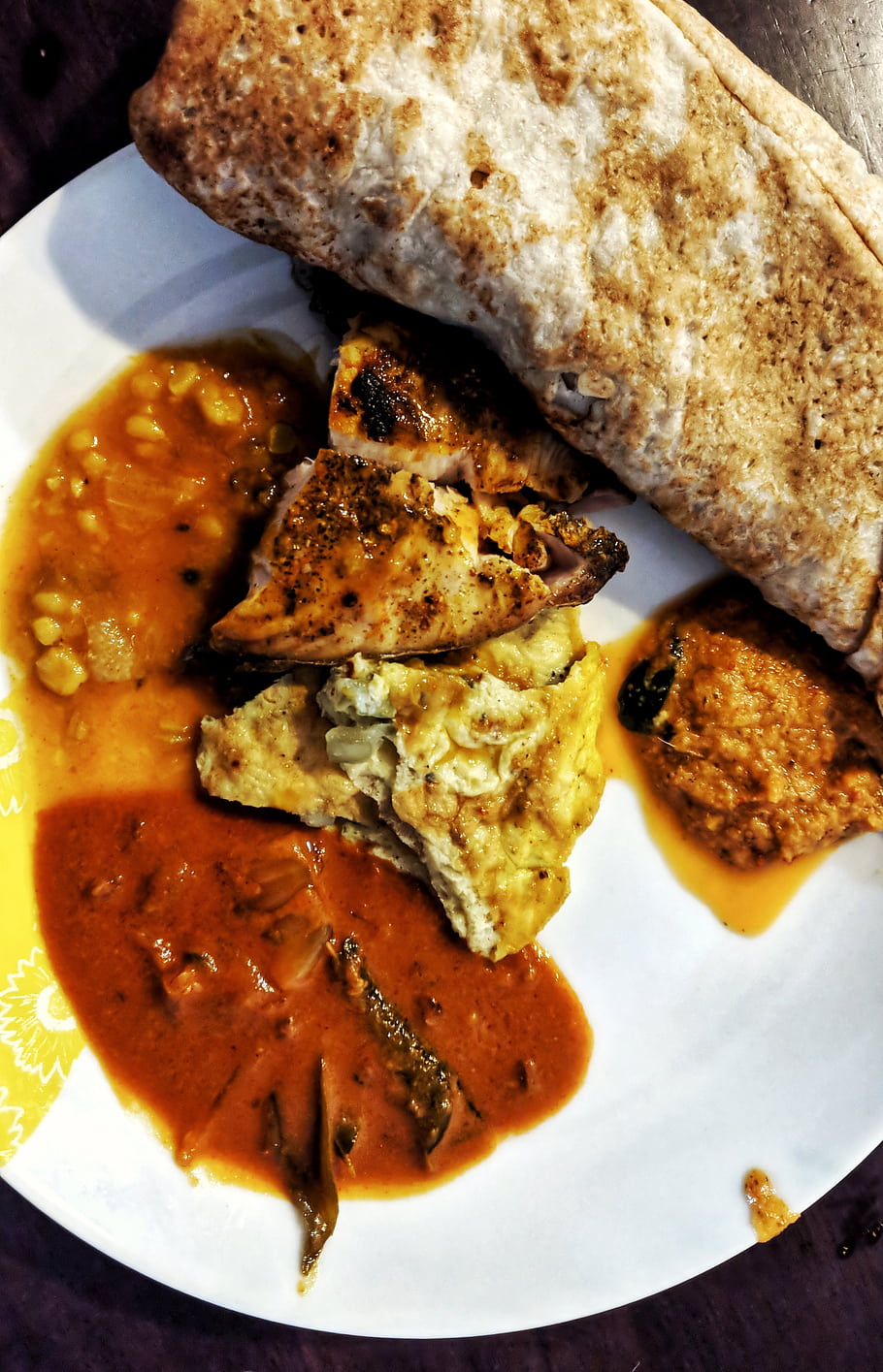 dosas, večeře, odnést, kuala lumpur, malajsie, jídlo, deska, kari, kuře, chléb