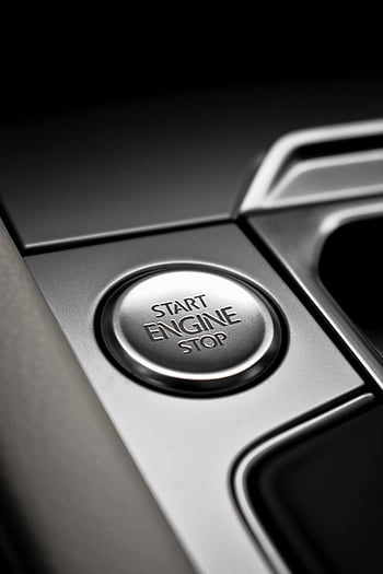 Tlačítko Start-Stop, tlačítko motoru, interiér vozu, chrom, ovládání vozidla, Podrobný detail, startování motoru, automatický motor, tlačítko auta, spínač vozidla, zastavení motoru