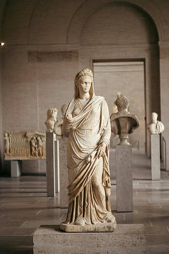 woman sculpture, ancient marble statue, museum hall, classic artistry, ancient art, marble statue, woman statue, museum exhibit, classical sculpture, ancient sculpture, art museum