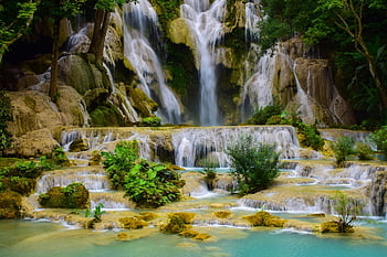 waterfall, water, rocks, luang Prabang, nature, laos, asia, kuang Si Waterfall