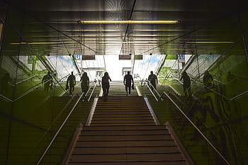 station, stairs, architecture, modern, city, urban, metal, perspective, metro, subway, move