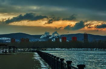 Kraftwerk, Damm, Fabrik, industriell, Dampf, Smog, Ökologie, Rauch, Rohr, Stadt, Morgen