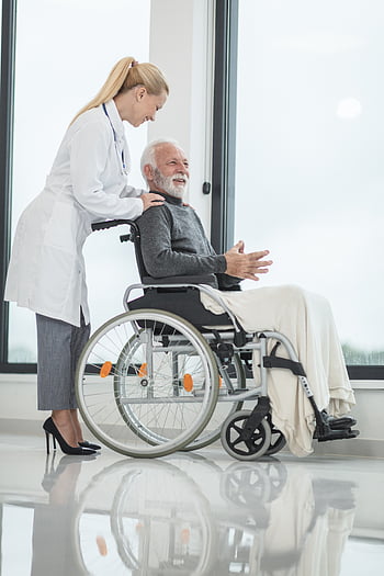 fauteuil roulant, la personne, patient, infirmière, Sénior, désactivée, médecin, les personnes âgées, hôpital, médical, santé
