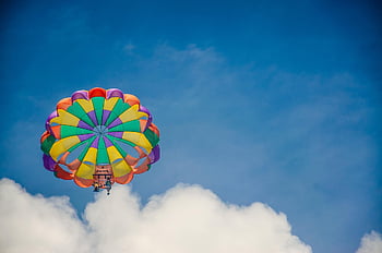 padák, paragliding, modrý, parašutista, létající, sportovní, mrak