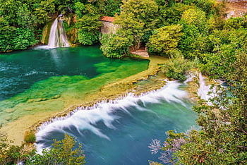 krka, řeka, vodopád, vodopády, chorvatsko, Příroda, voda, krajina, les, stromy, řeka krka