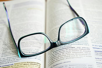 black framed eyeglasses, reading glasses, open textbook, study, knowledge, book, glasses on book, education, learning, text, study materials