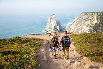 pár chůze, moře, cabo da roca, Portugalsko, turistika, Pohledy na pobřeží, den, venkovní dobrodružství, cestovat, Příroda, krajina