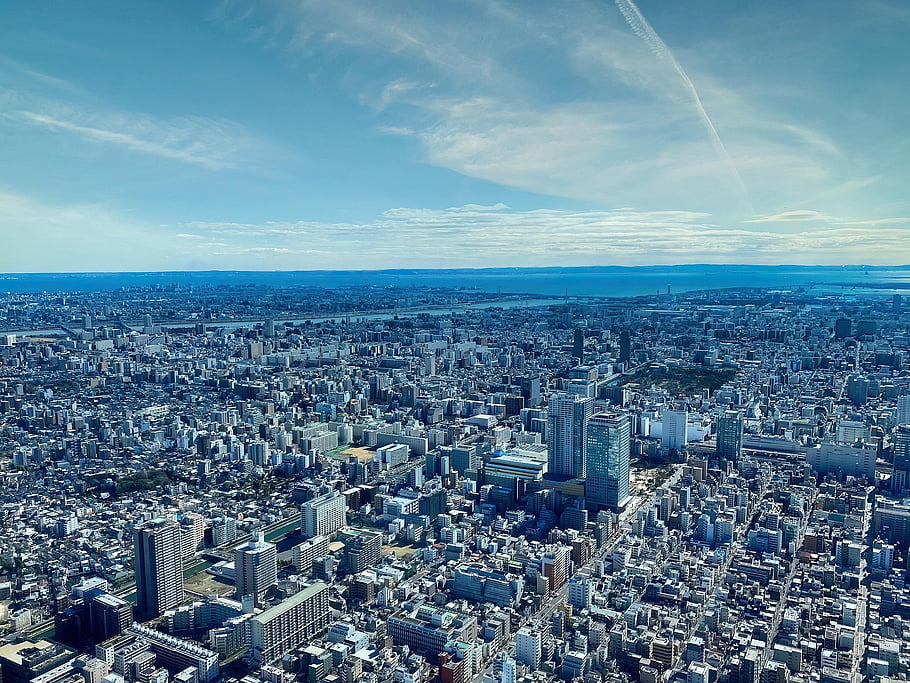 建物、 シティ、 街並み、 日本、 風景、 メガポリス、 大都市、 空、 スカイライン、 東京湾、 旅行