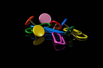 colorful, thumbtacks, paperclips, pins, staple, office Supplies, stationery, mirroring, isolated, reflection, mirror Image