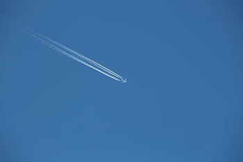 jet, udara pertengahan, jejak asap, pesawat terbang, dataran tinggi, contrails, langit biru jernih, kecepatan, perjalanan, penerbangan