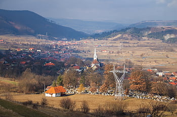 vesnice, město, kostel, Transylvánii, Rumunsko, cestovní ruch, domy, budov, krajina, hřbitov, solné hory