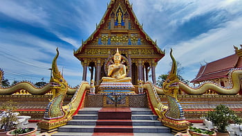zlatý buddha, pattaya, Thajsko, Složitá architektura, chrám, Ohromující socha, zlatá socha, thajský chrám, buddhistický chrám, Pattaya Temple, Zlatá architektura