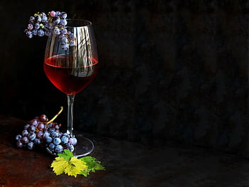 sklenka, sklenice na víno, hrozny, listy, víno, alkohol, napít se, oslava, slavit, kopie prostor