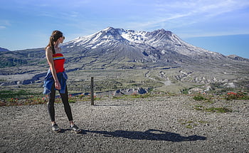 mount, nature, volcano, scenic, girl, travel, mountain View, forest, green, spring, colorful