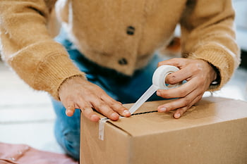 woman sealing box, tape, cardboard box, shipping, moving, home, unrecognizable woman, parcel, carton, sealing, preparation