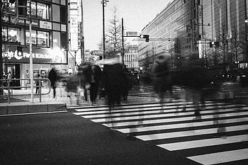 歩行者、 横断歩道、 シティ、 渋谷区、 東京、 日本、 ぼやけた動き、 都会の風景、 ストリート写真、 黒と白