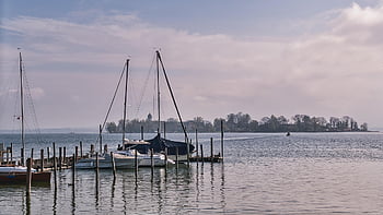 lake, boats, jetty, boardwalk, sailboats, dock, pier, island, chiemsee, bavaria, ladies Island