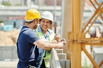 construction workers, hard hat, building site, discussing plans, male construction worker, female construction worker, safety gear, construction site, teamwork, outdoor work, construction industry